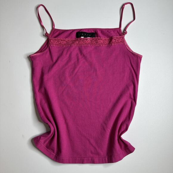 b+ab Womans Pink Cami Top Medium Lace Trim Stretch Cotton Coquette Cute Barbie - Picture 3 of 10